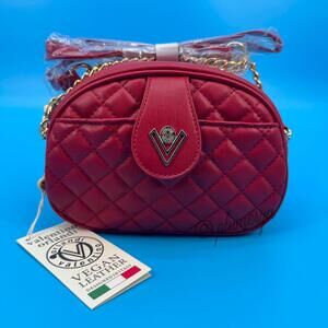 Valentino Orlandi Quilted Red Faux Leather Crossbody Bag NWT